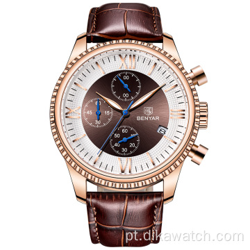 Melhores relógios de luxo da marca Benyar relógio de pulso masculino Moda esportiva de quartzo impermeável de couro masculino relógio empresarial Relogio masculino